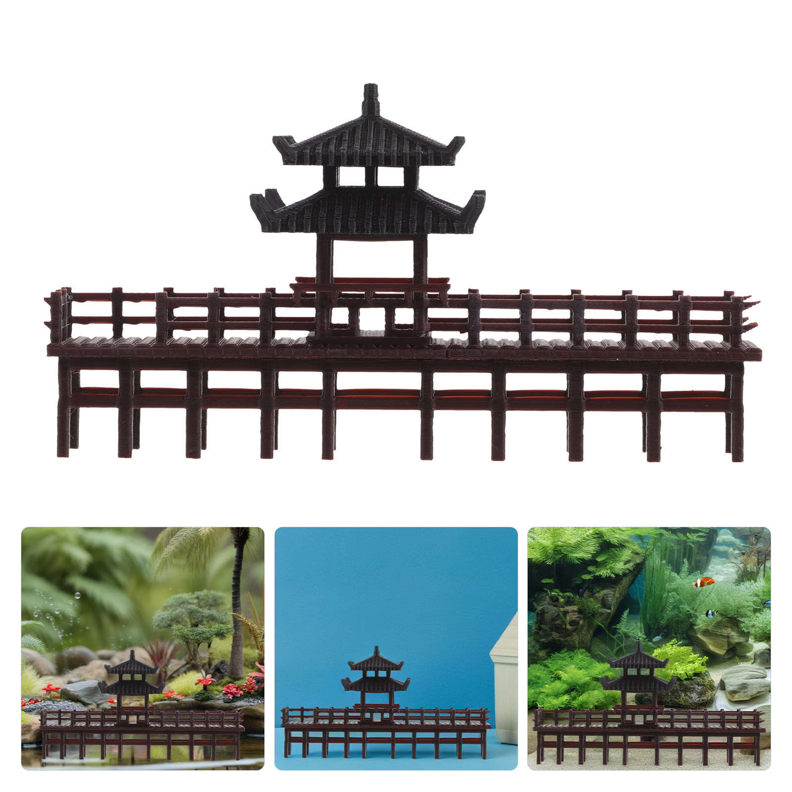 Aquarium Fish Bridge - Mini Chinese Pavilion Bridge Decoration Elegant