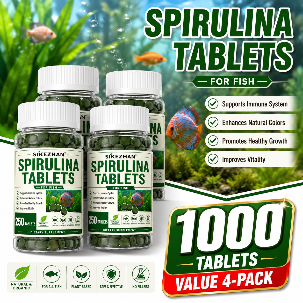 1000pcs High Purity Spirulina  – Aquarium Fish Holiday Food recenzja i cena