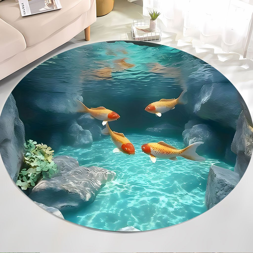 Koi Fish Pond Round Rug Fleece – Aquarium Fish Japanese recenzja i cena