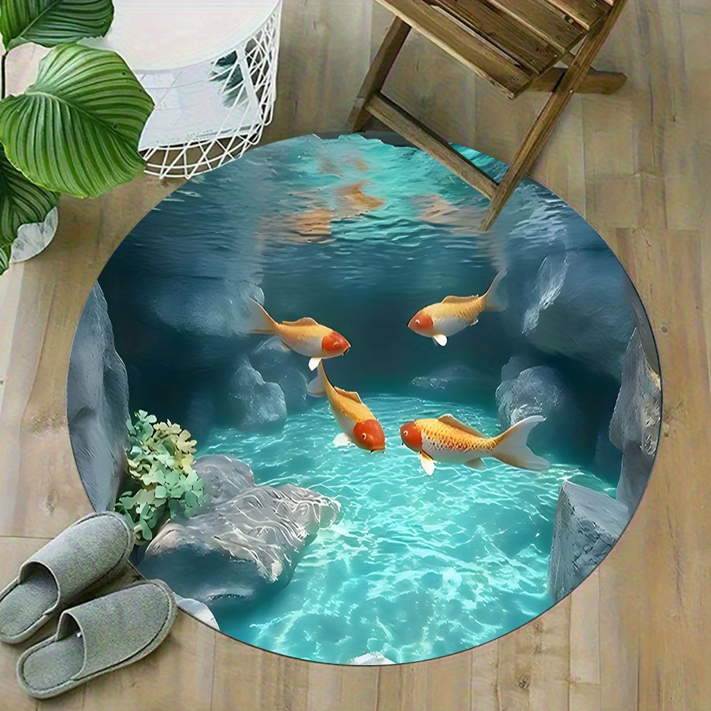 Koi Fish Pond Round Rug Fleece – Aquarium Fish Japanese recenzja i cena