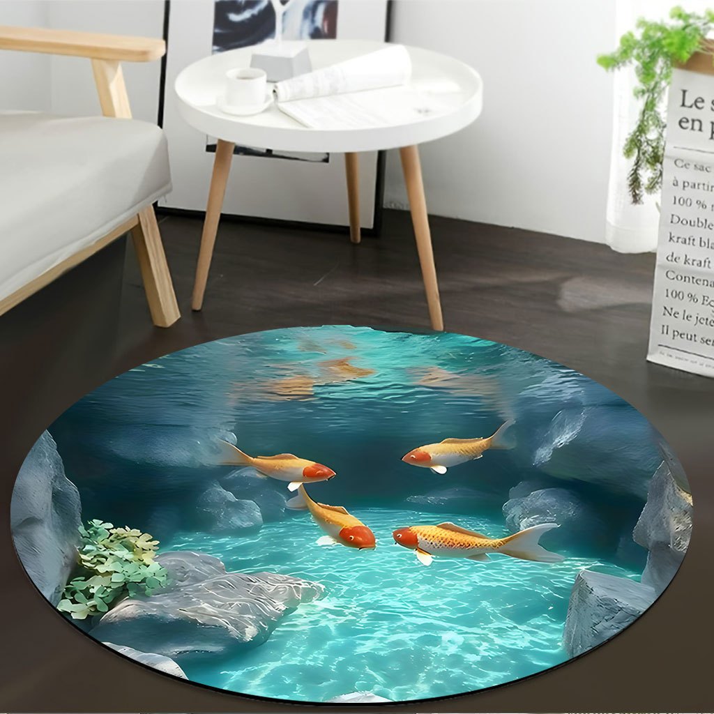 Koi Fish Pond Round Rug Fleece – Aquarium Fish Japanese recenzja i cena